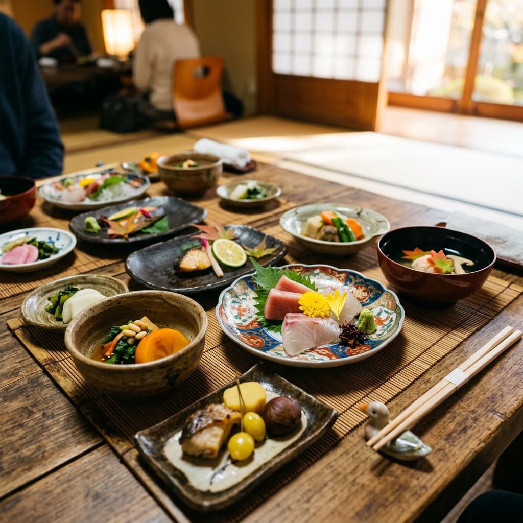 Carefully prepared Kaiseki presentation